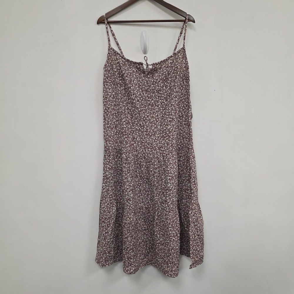 Seed Heritage Linen Tiered Midi Dress Size 6 US Oversized Brown Micro Floral